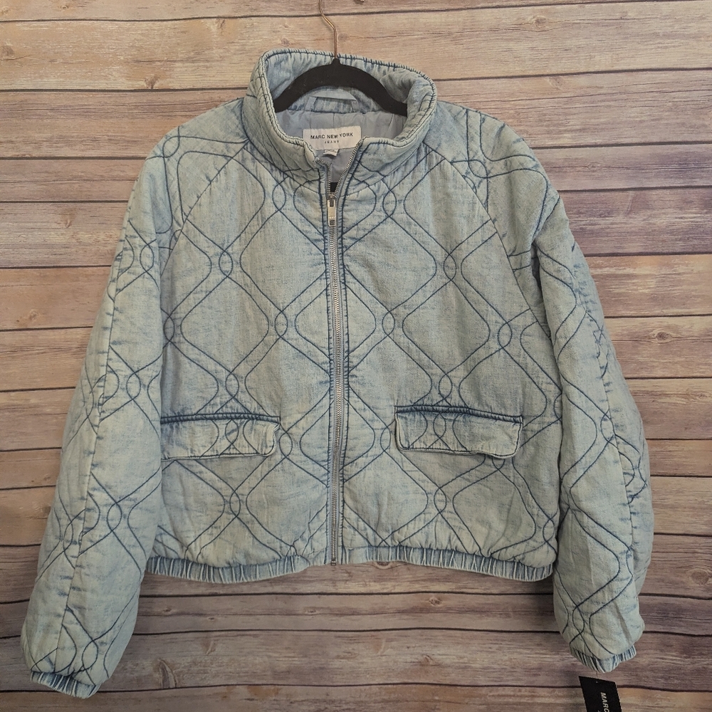 NWT Marc New York XL Quilted Jacket Blue Denim Zip Front Puffer Women - Picture 2 of 6